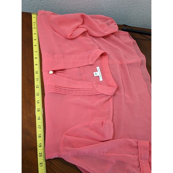 Banana Republic Sheer Blouse M Pink Draped Button Up Workwear 3/4 Sleeve Split V - Picture 5 of 10